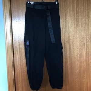 Black Cargo Pants with Buckles